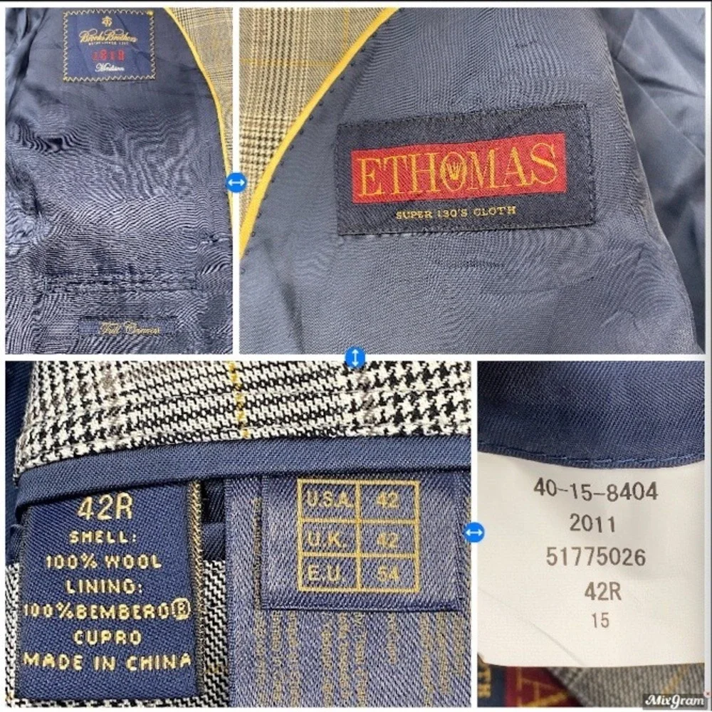 Brooks Brothers Sport Coat Mens 42R Grey Glen Plaid‎ 1818 Madison E. Thomas Wool